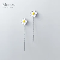 modian high quality 100 925 sterling silver cute frangipani drop earrings for women gift long chain tassel earring fine jewelry