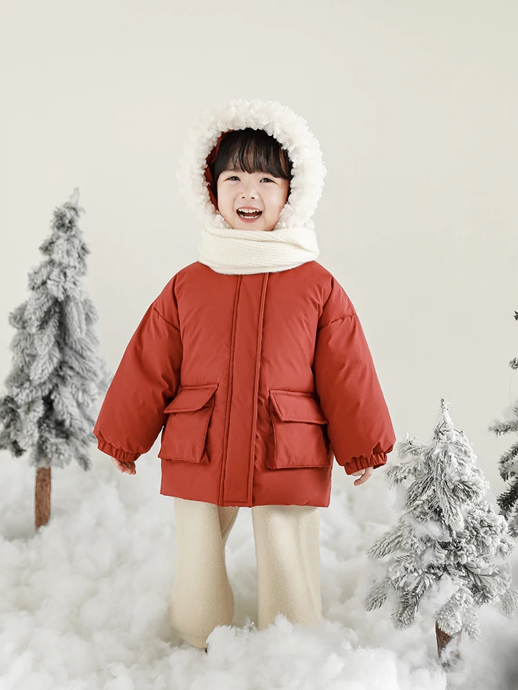 

Зимняя детская теплая хлопковая одежда с капюшоном, зимняя Новинка, милое рождественское пальто для маленьких девочек