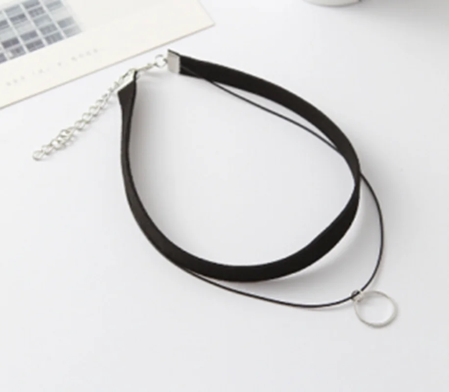 

Hollow Designs Black Leather Velvet Choker Necklace Layer Chockers Vintage Gothic Jewelry Goth Necklace Women Jewelry