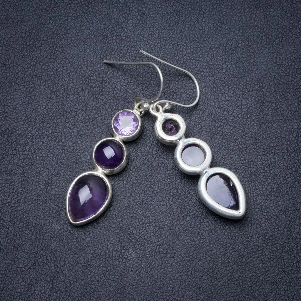 

Серьги из серебра 925 пробы с натуральным аметистом, 1,75 дюйма, Y1677