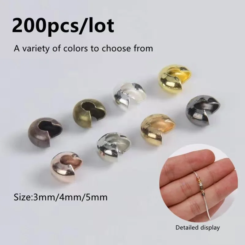 

200pcs/Lot 3/4/5mm Open Crimp Beads Covers Knot Beads End Metal Stopper Spacer Bead Accessories For Diy Jewelry Making Findingss
