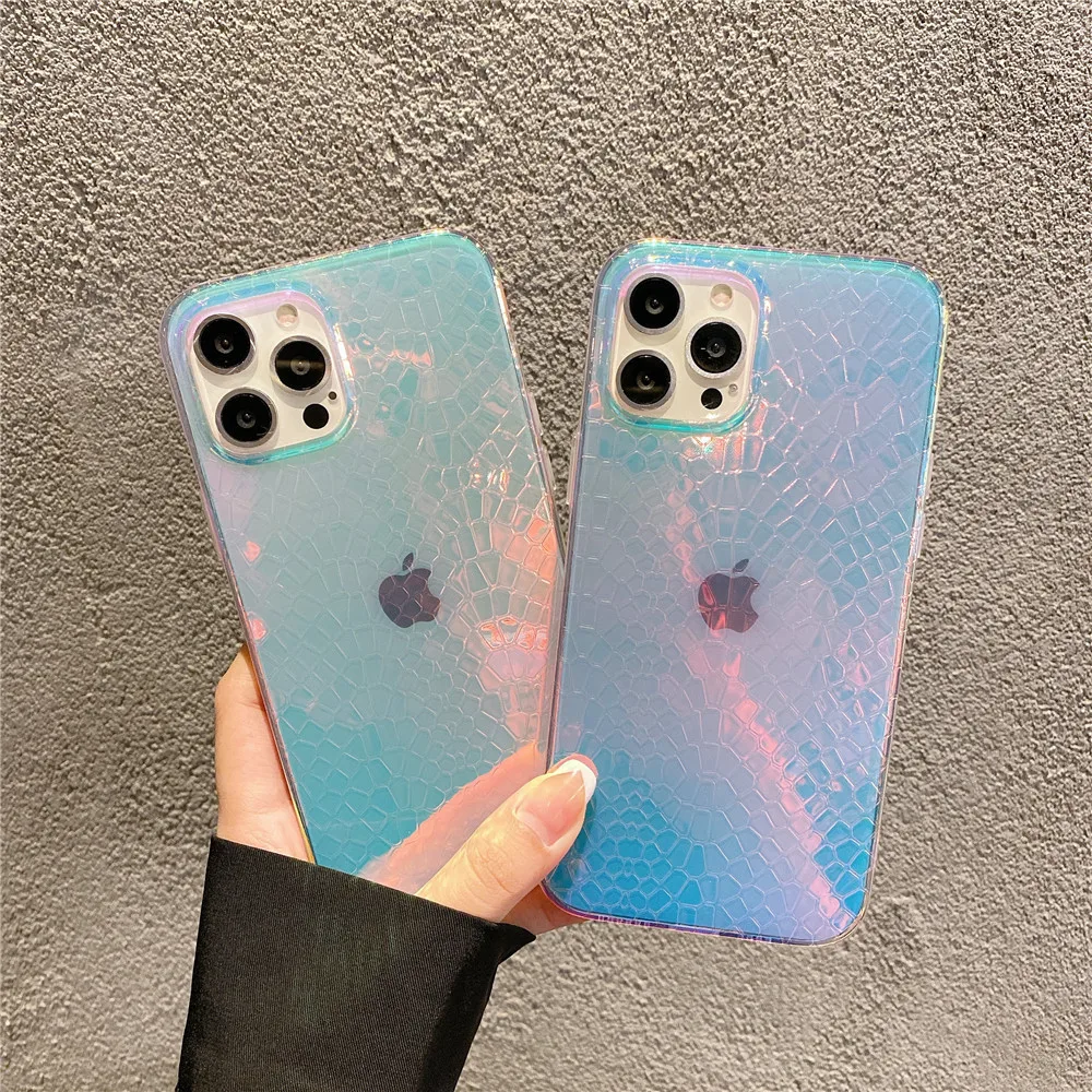 

Serpentine Laser Gradient Transparent Phone Case For iPhone 12 11 PRO MAX XS X XR 7 8 PLUS Silicone Soft Shockproof Cover Shell