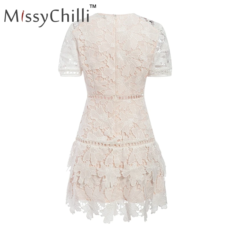 MissyChilli открытое Белое Кружевное Платье женское цветочное с коротким рукавом облегающее сексуальное Клубное платье женское осеннее элегантное вечернее платье мини