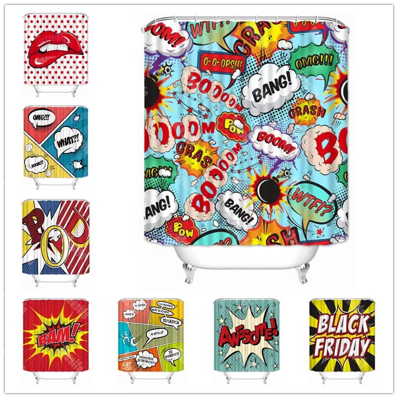 

Musife Custom High Quality comic-pop-art Shower Curtain Waterproof Bathroom Polyester Fabric Bathroom Curtain