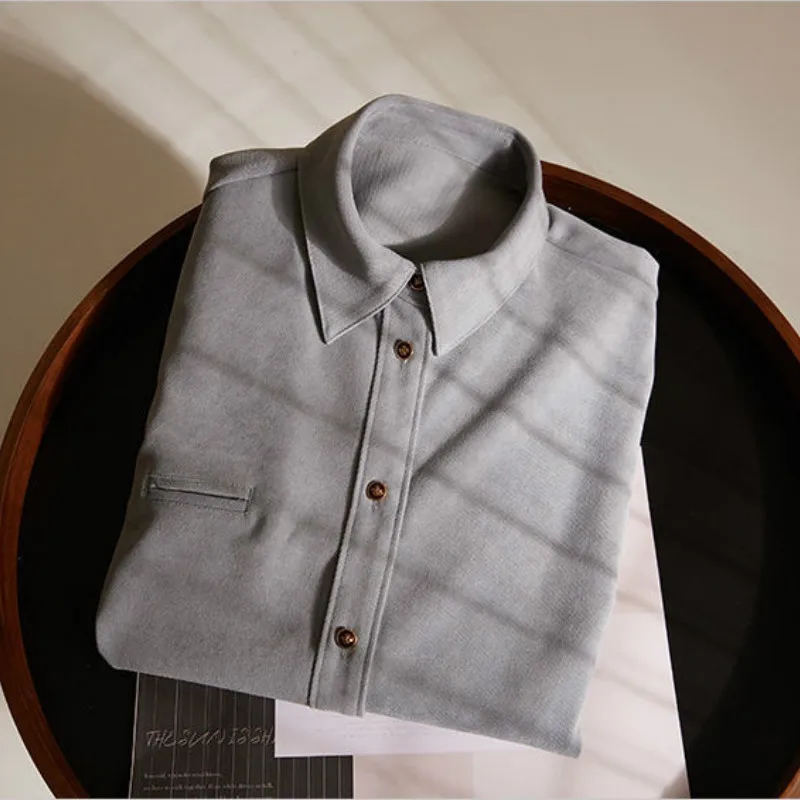 

Shirts Women Vintage Fall Long Sleeve Chic Elegant Office Lady Tops All-match Simple Popular Casual Female Blusas Clothing Soft