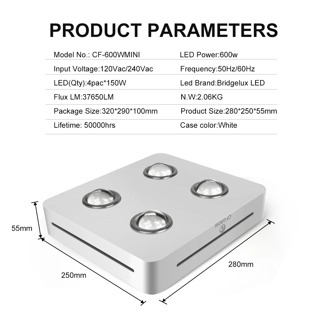 Светодиодная лампа полного спектра для выращивания растений 600 Вт 900