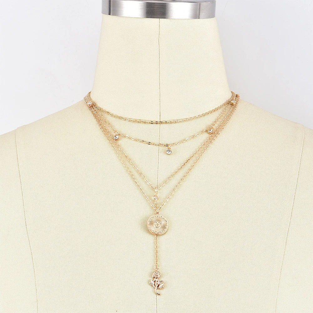 Женское Ожерелье в стиле бохо винтажное ожерелье с кристаллами и розовым солнцем