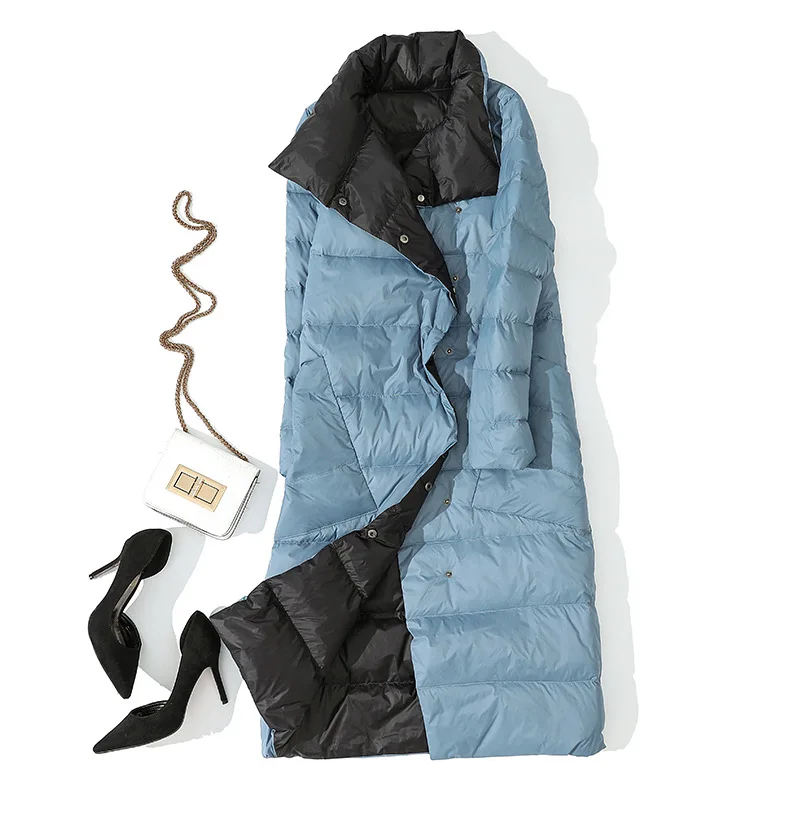 LUZUZI 2022 Женский Двухсторонний пуховик Длинная зимняя куртка с воротником под