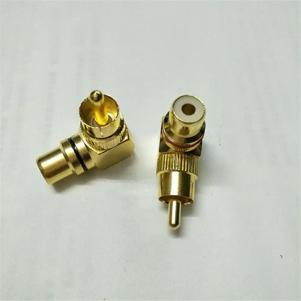 2pcs Gold Plated  Brass RCA Right Angle Male To Female Connector Plug 90 Degree Adapters images - 6
