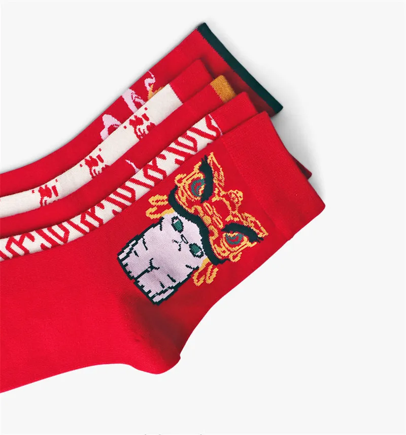 DOIAESKV оригинальные забавные носки мужские красные унисекс китайские на удачу