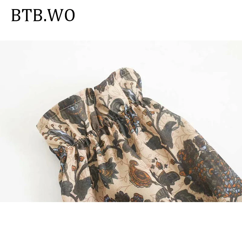 BTB.WO новинка 2019 v образный вырез цветочный принт плиссированное платье осень