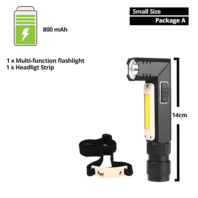 Package A-Small size Многофункциональный светодиодный фонарик 5 Режим освещения USB перезаряжаемая Рабочая лампа Регулируемая лампа передние и задние сильные Магнитный факел - Испускаемый цвет: Package A-Small size