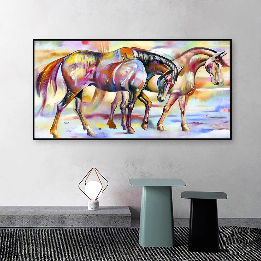 

HDARTISAN Wall Art Painting Two Horses Colorful Canvas Print Poster Animal Picture For Living Room No Frame