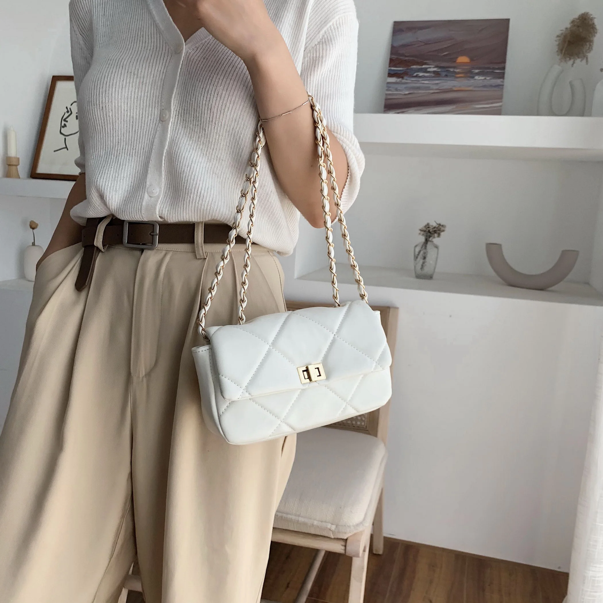 

Chain Design PU Leather Crossbody Bags For Women 2020 Summer Fashion Solid Color Shoulder Handbags Female Travel Cross Body Bag