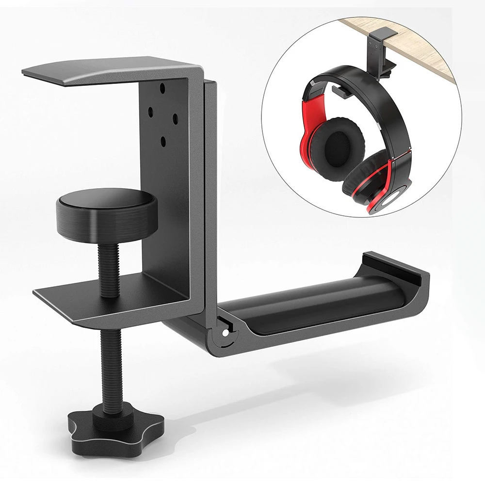 

Universal Headset Hanger Headphone Hook Holder Desk Mount Stand Aluminum Alloy with Foldable Clamp Support Vertical Installation