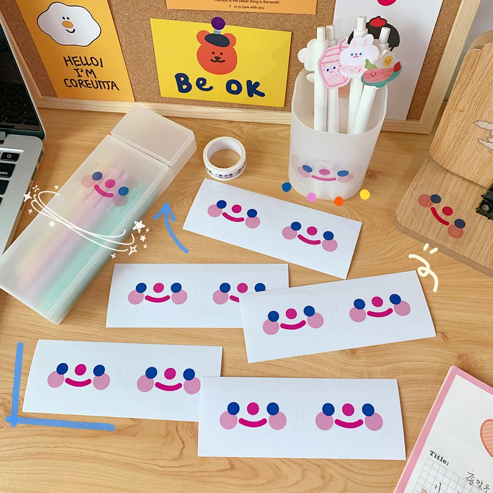 

Korean Ins Cute Cloud Smiley Face Pocket Sticker Cartoon Simple Student Sealing Sticker Girl Heart Notebook Sticker