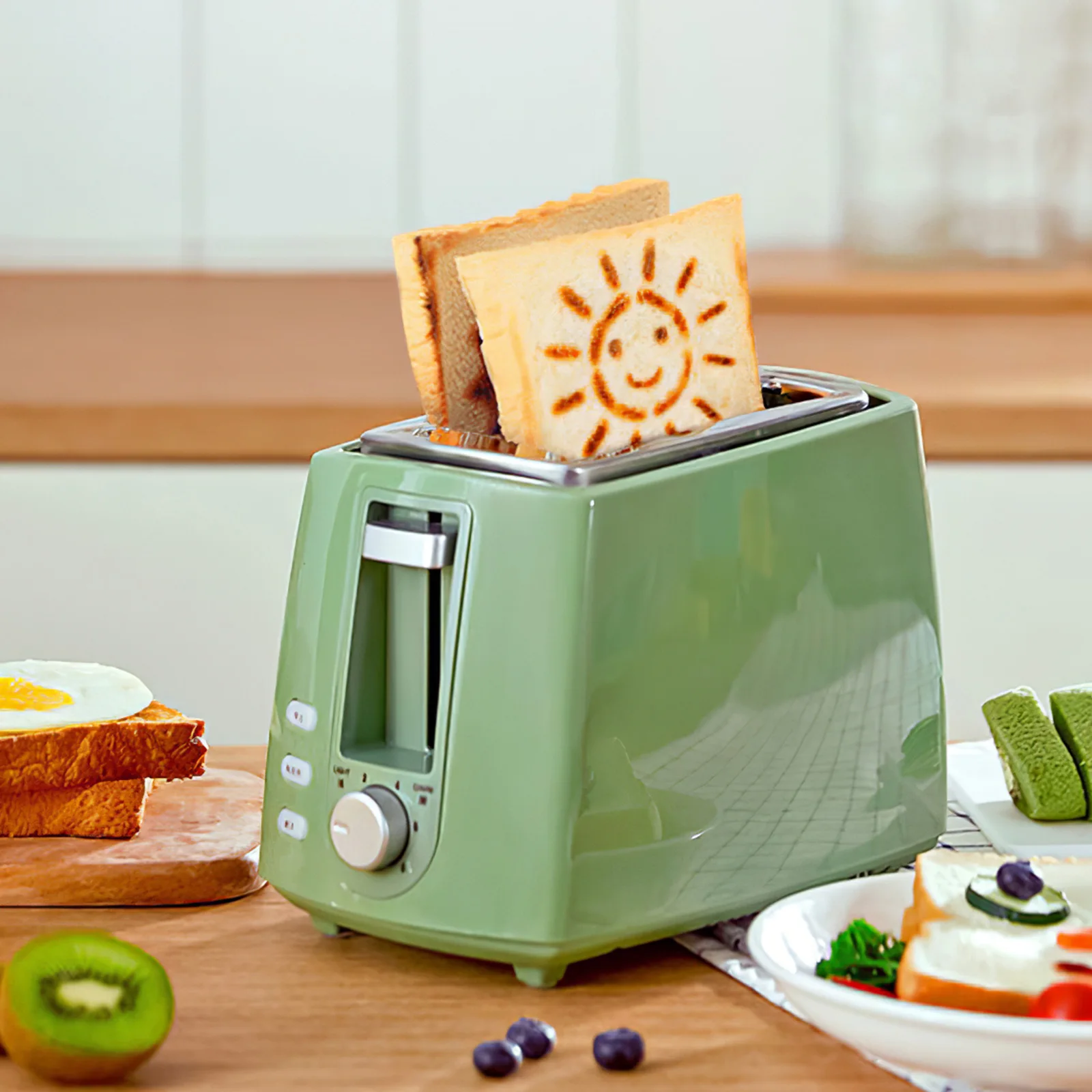 

Electric Toaster Stainless Steel 2Slice Household Toaster Automatic Bread Sandwich Baking Maker Breakfast Machine EU Plug Green
