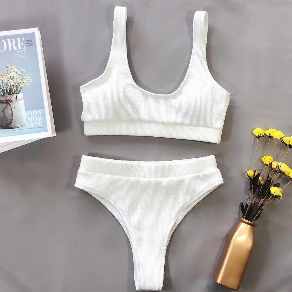 

Sexy Knitting Bikini Female Swimsuit High Waist Swimwear Women 2021 Solid Bikini Set Two Pieces Swimsuit Bathing Suit Beachwear