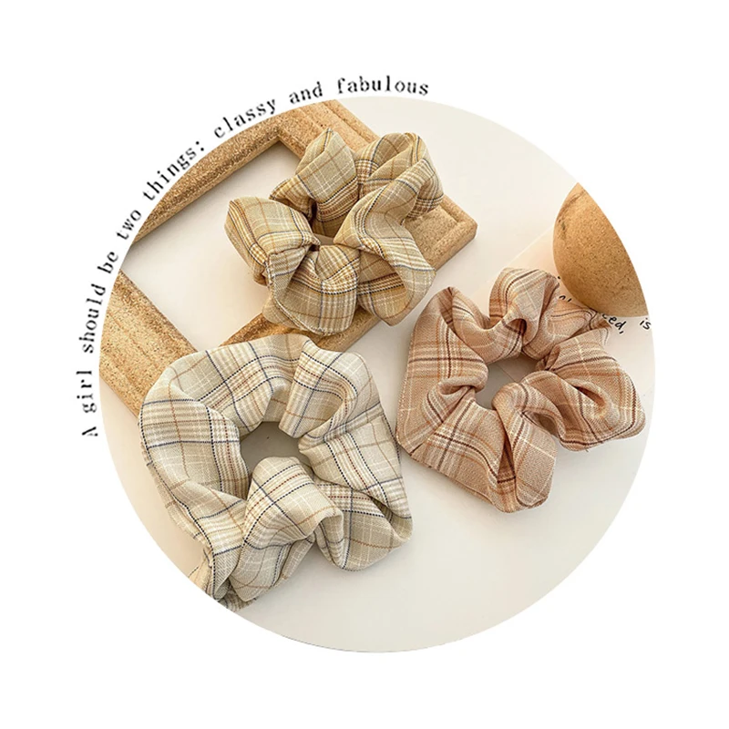 

Women Simple Plaid Hair Scrunchies Girls Elastic Fashion Rubber Band Ponytail Hair Ring High Quality Scrunchie Hair Accessories