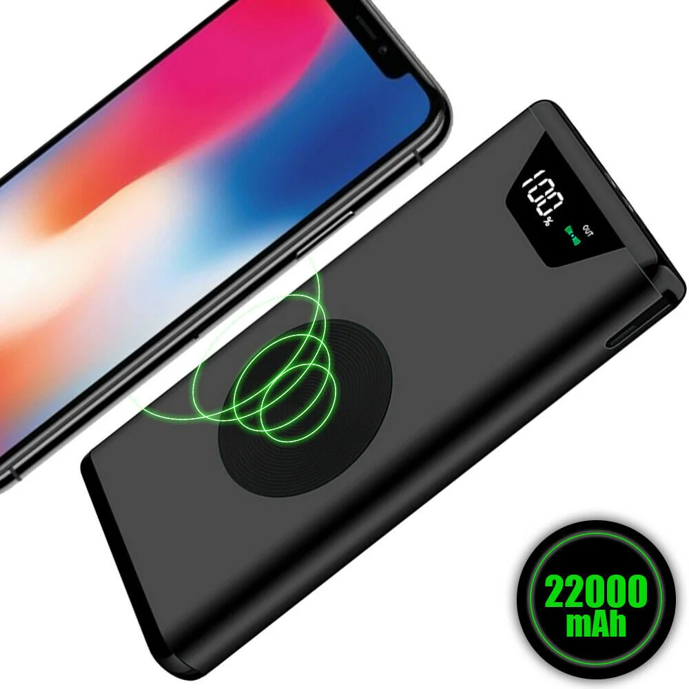 

Power pack 22000mah portable external battery 2-port USB Wireless charger Qi