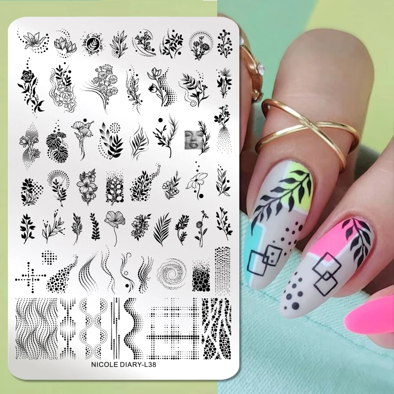 

NICOLE DIARY Nail Stamping Plate Flower Leaf Geometry Stamp Template Nail Image Plate Stencil DIY Printing Stainless Steel Tools