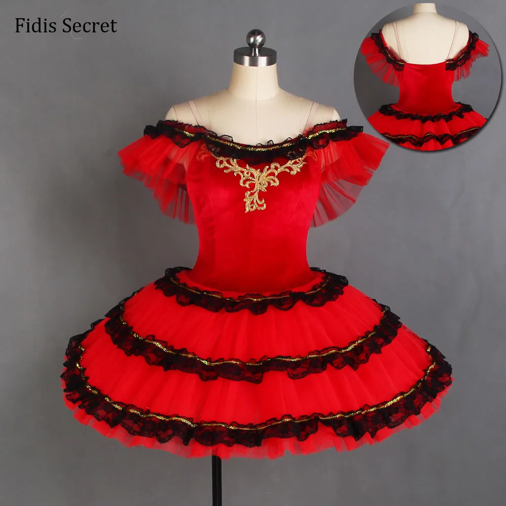

Charming Red Professional Classical Pancake Ballet Tutu Dress,Adult/Child Spanish Dance Performance/Competition Stage Costumes