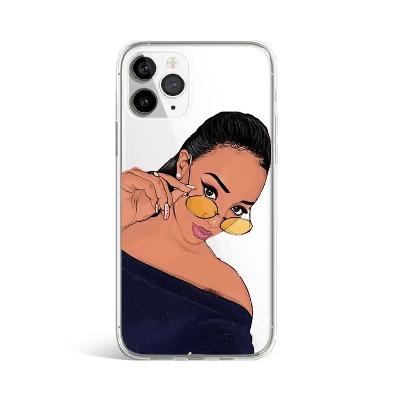 

Melanin Poppin African Black Girl Phone Case Transparent for iPhone 11 12 mini pro XS MAX 8 7 6 6S Plus X 5S SE 2020 XR
