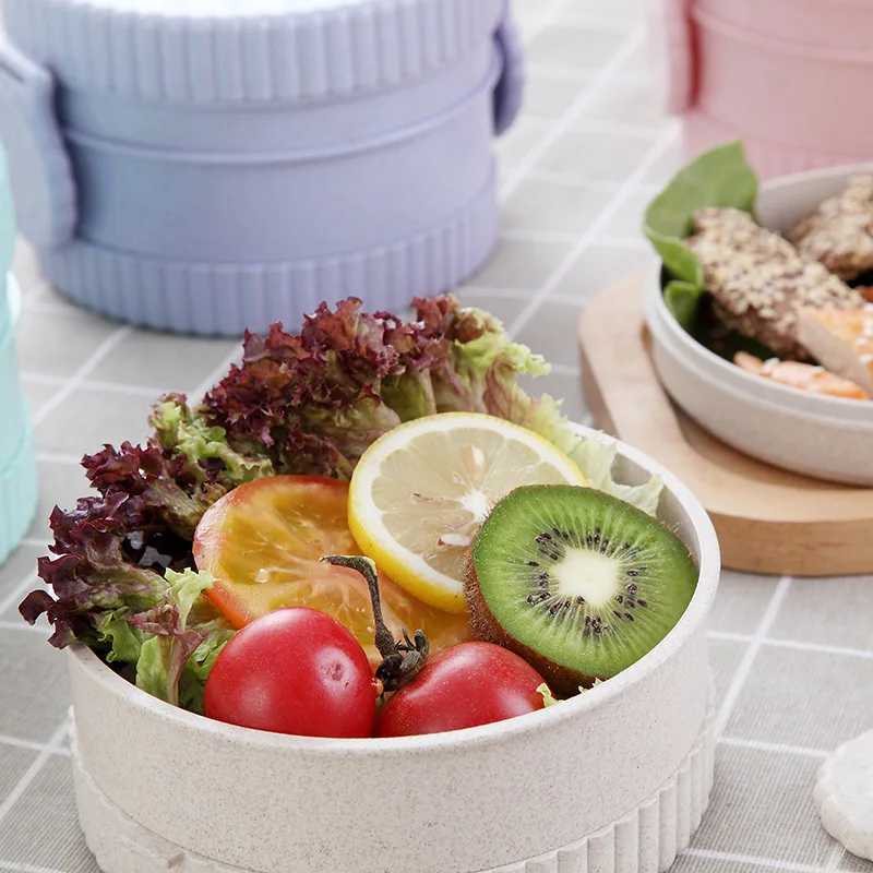 Портативный Круглый двухслойный Ланч-бокс из пшеничного волокна 550 мл
