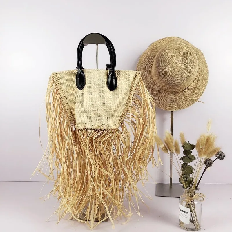 

Lafite Grass Tassel Hand-held Straddle Straw Bag Holiday Bag Purses and Handbags Luxury Designer