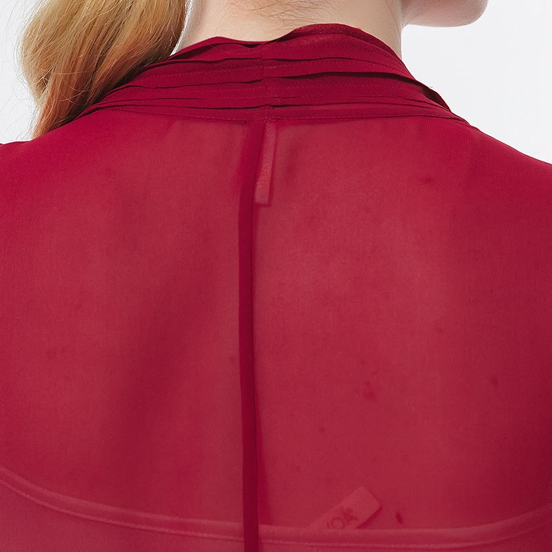 

VOA Silk Georgette Wine Red Pleated Long-sleeved Cardigan Micro-transparent Sunscreen Holiday Simple and Long Trench Coat FE136