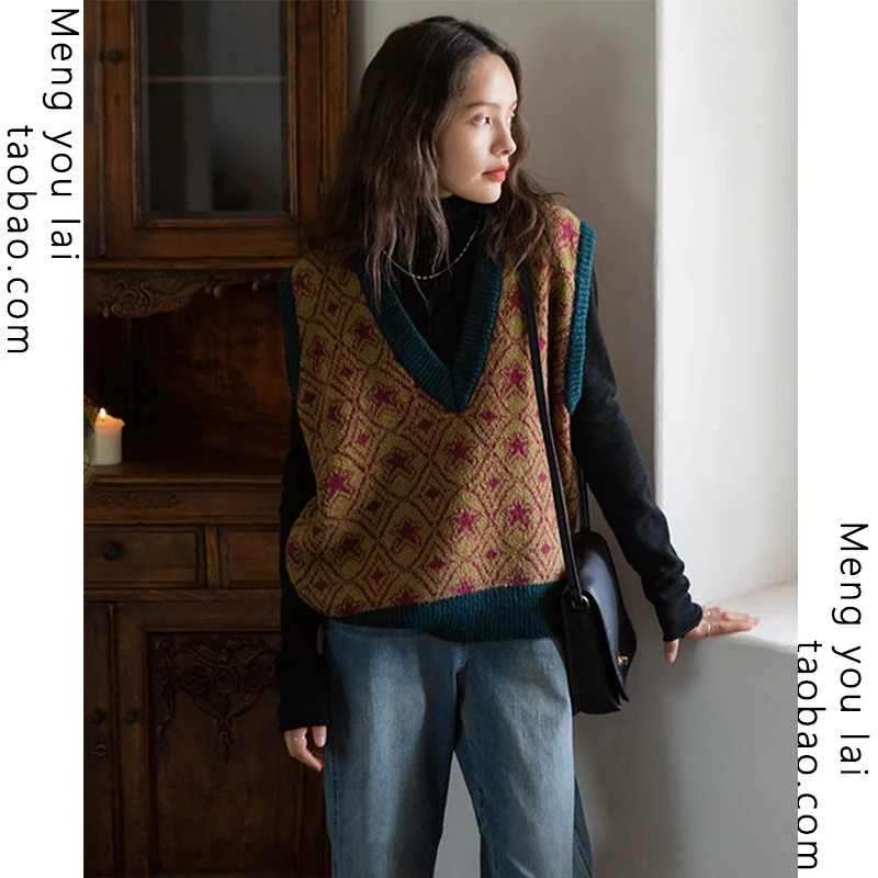 

Осенне-зимняя одежда в стиле интернет-знаменитостей, Трикотажный жилет в стиле ретро, женский жилет, Стильная дизайнерская верхняя одежда