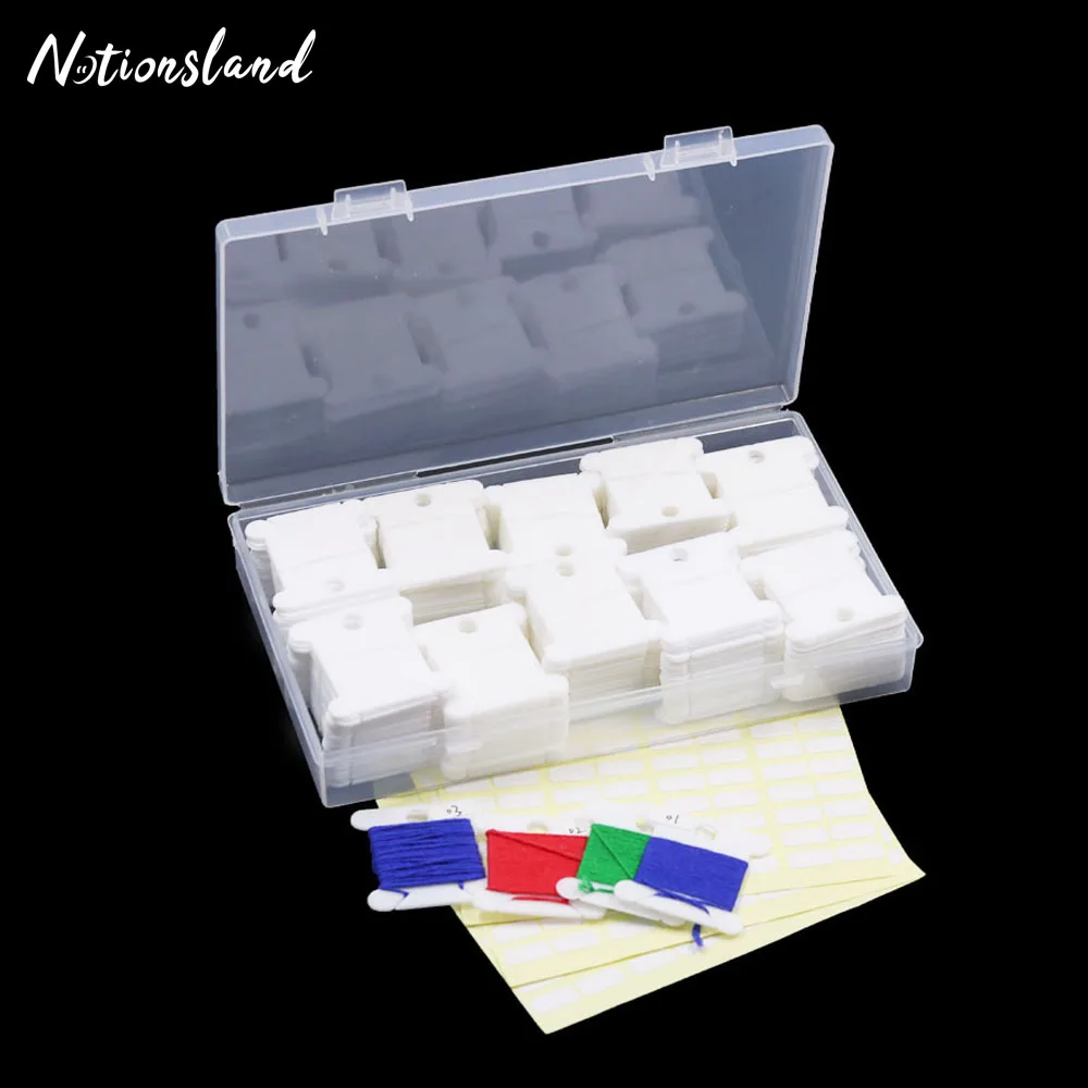

300pcs Plastic Thread Bobbins Thread Card with 10 Sheets Stickers Embroidery Thread Holder Floss Craft Organizer Box