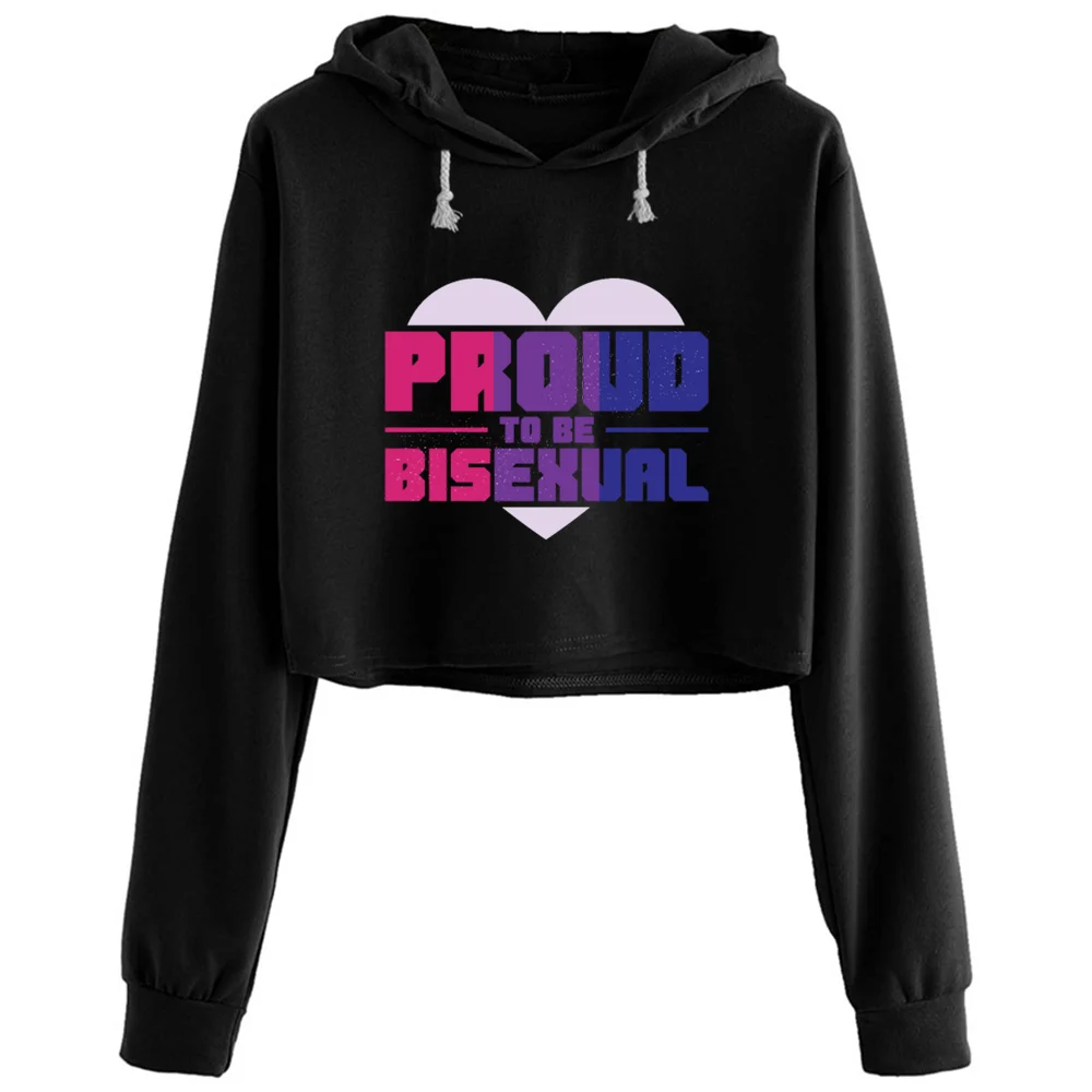 

Proud To Be Bisexual Lgbt Pride Crop Hoodies Women Korean Y2k Kawaii Goth Pullover For Girls