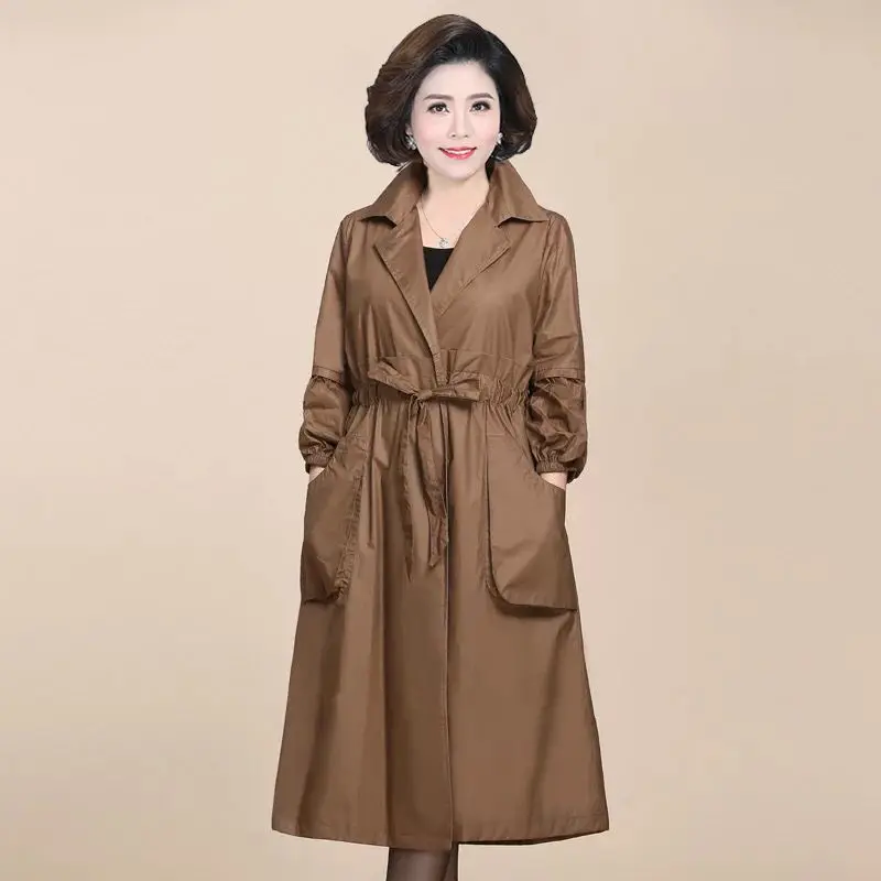 

Middle-aged Women's Apparels Windbreaker Spring and Autumn Large Size All-match Long Middle-aged Women Dress New Style Jacket