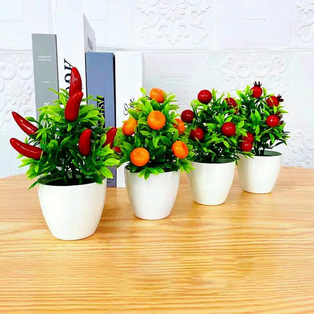 Stunning Decorative Simulation Poted Plants Plastic Simulated Bonsai Mini Orange Pomegranate Tree for Parterre | Дом и сад