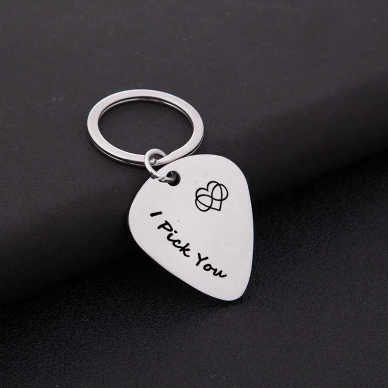 

I Pick You Keychain Women Guitar Pick Key Ring Pendants for Man Funny Cute Key Holder Fashion Couples Stainless Steel Porte Clef