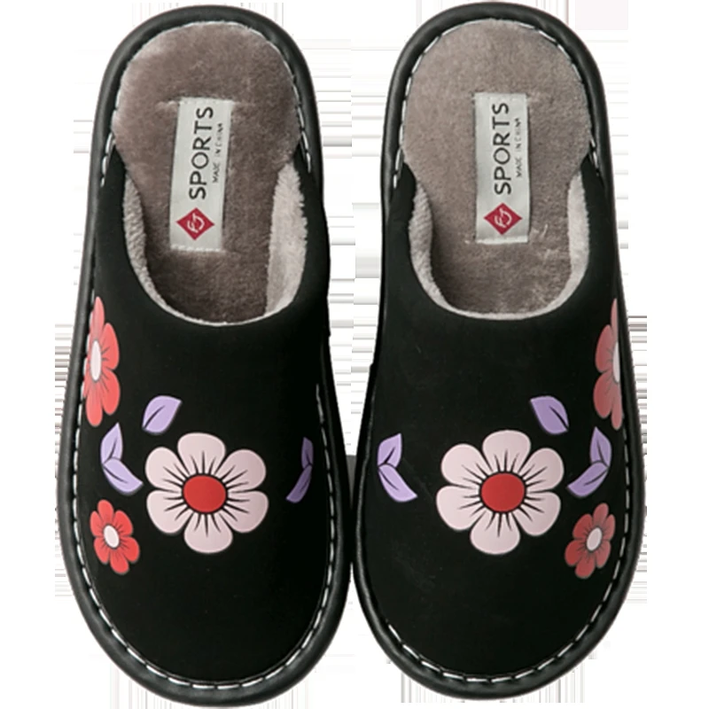 Зимние новые теплые домашние тапочки с цветочным принтом женская напольная