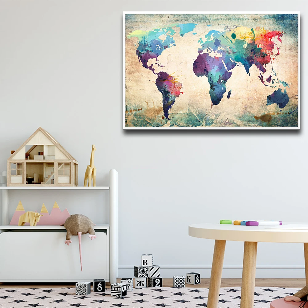 Настенная картина с забавной картой мира винтажный декор холст|Рисование и
