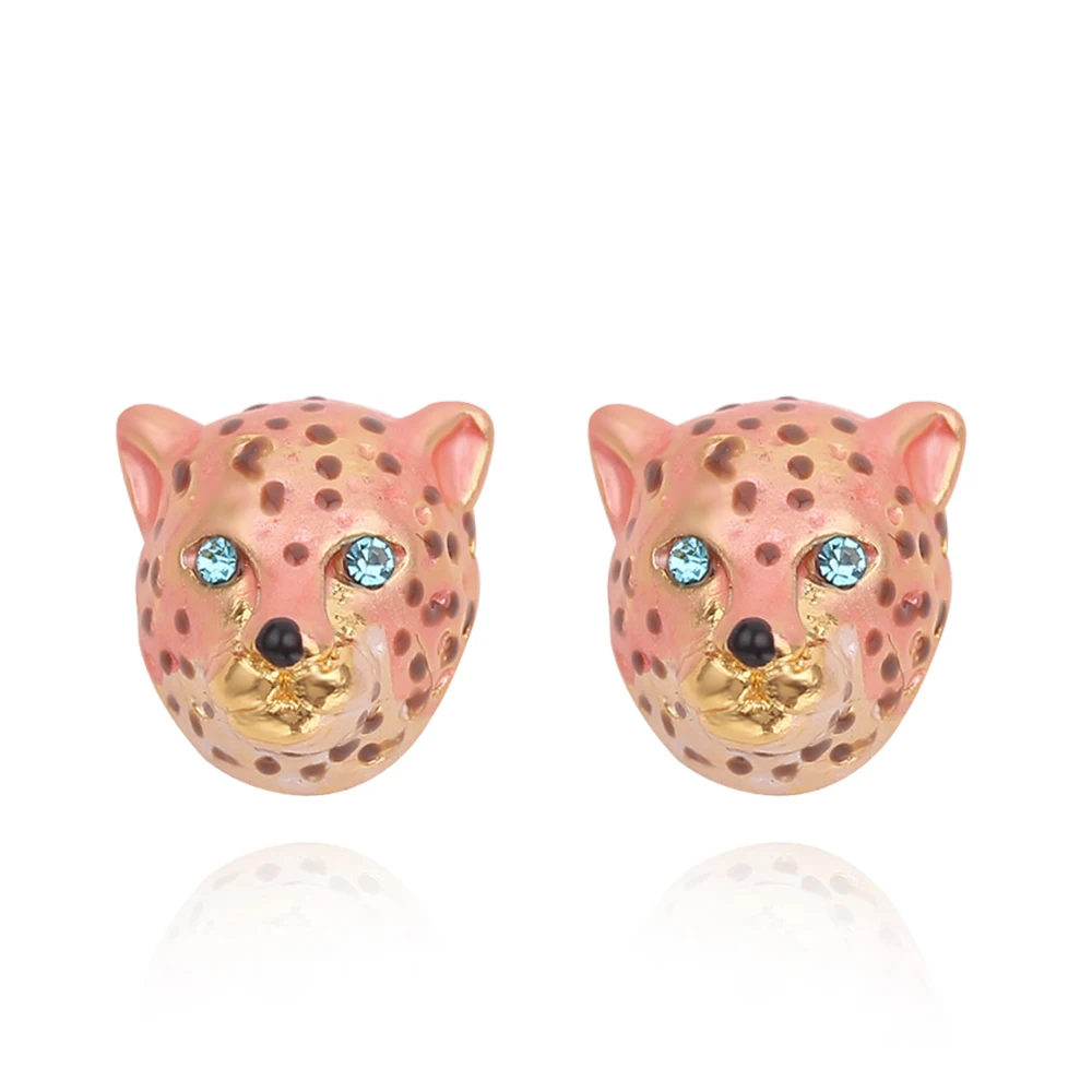 Модные серьги-гвоздики с головой леопарда для женщин и девочек розовые серьги в