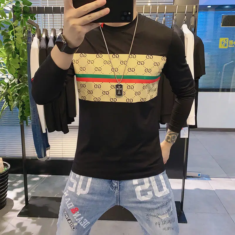 

Leisure Season Added Flocking Thermal Double-sided DE Render Shirt Long Sleeve T-shirt Men Set Round Collar