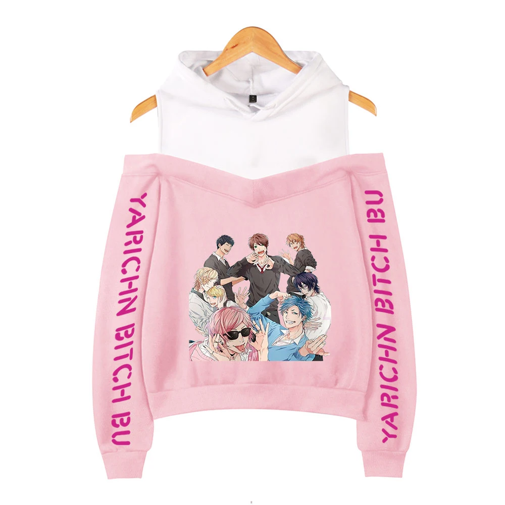 Толстовки с открытыми плечами и принтом аниме сексуальная женская одежда