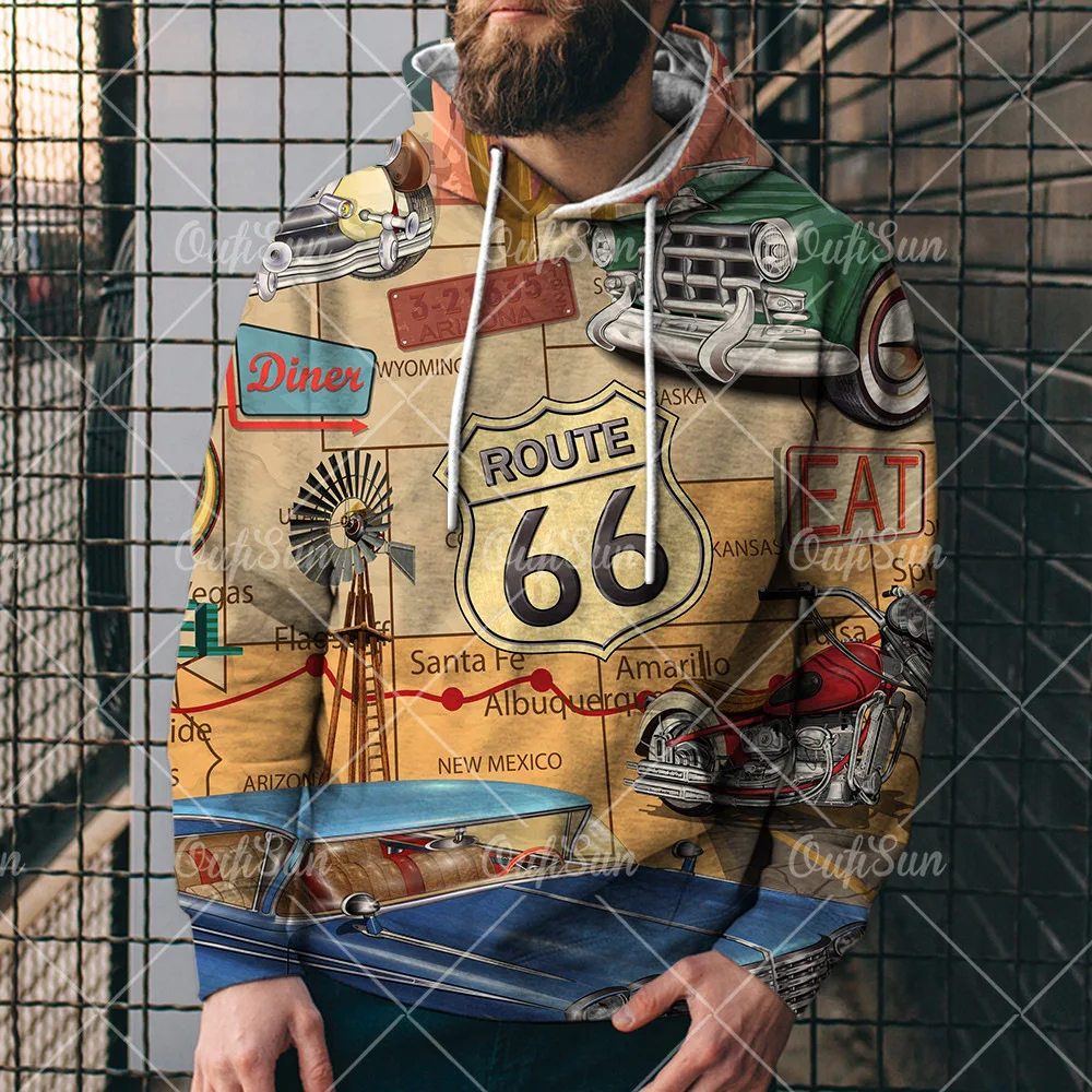 

3D Route 66 Men's Hoodie Fall/Winter 2021 New Design Men's Hoodie Fashion Print Men's Street Fashion Trend Top