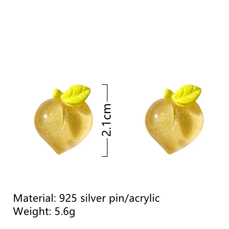 

Cute Transparent Acrylic Fruit Stud Earrings Woman 925 Silver Needle Summer Accessories Peach Resin Earrings Fashion Jewelry