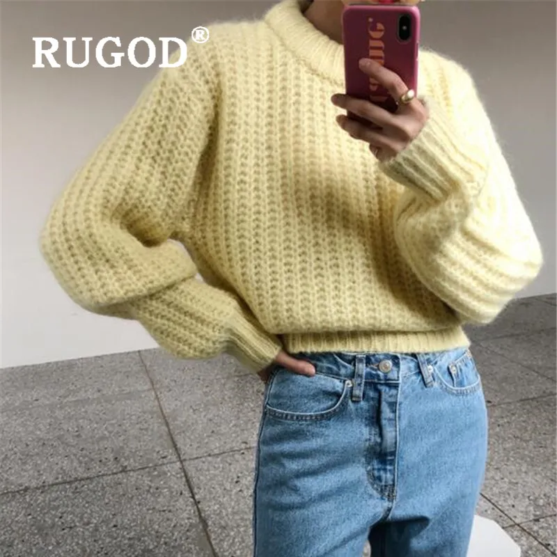 RUGOD New winter warm sweater pullovers for woman o neck loose thick knit pull fashion female casual basic tops korean | Женская одежда