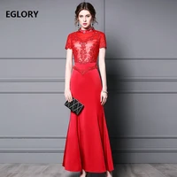 luxury dress 2021 spring summer long party wedding women stand neck lace embroidery beading deco sexy mermaid yellow long dress