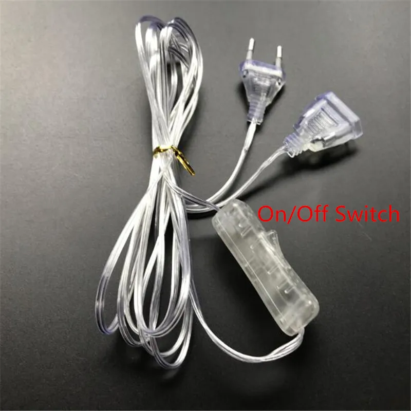 

3M Extender Transparent Wire EU/US plug with on/off Switch for LED String Christmas Lights Home Garland Party Decoration