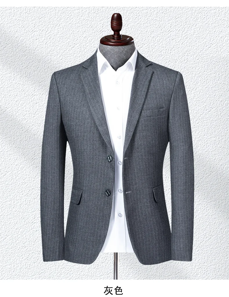 

Grey Striped Men Blazer Fashion Mens Suit Jacket Coats Casual Business Tuxedos Costume Homme Formal Evening Dress For Wedding