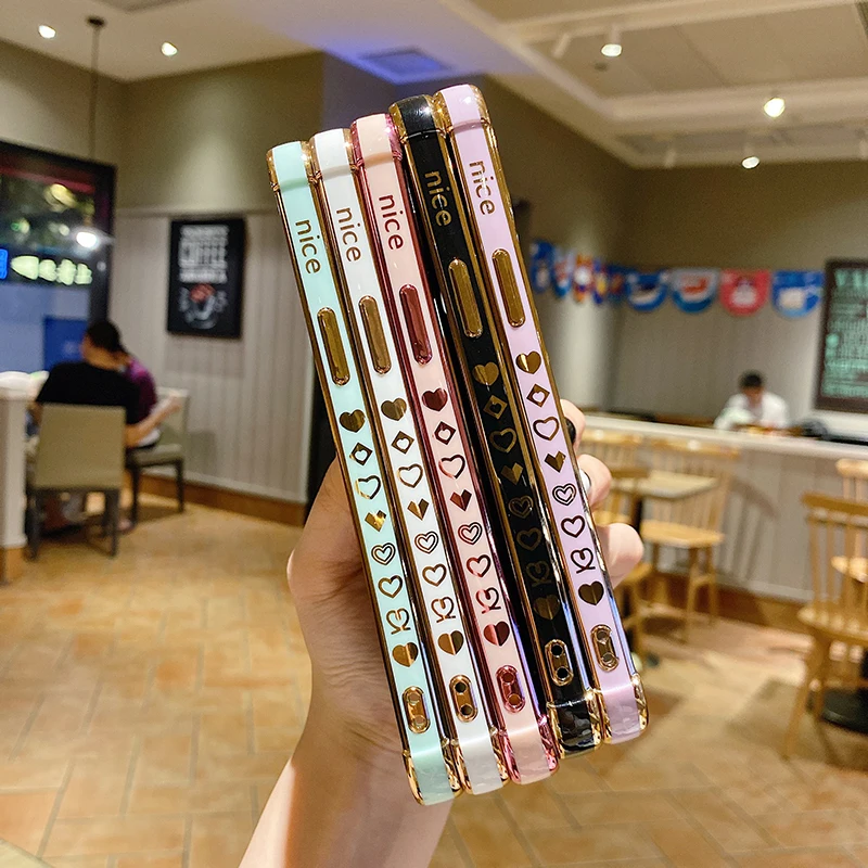 

Luxury Electroplated Love Heart Phone Case For iPhone 11 12 Pro Max X XS XR 7 8 Plus Exquisite silicone protective Camera Case