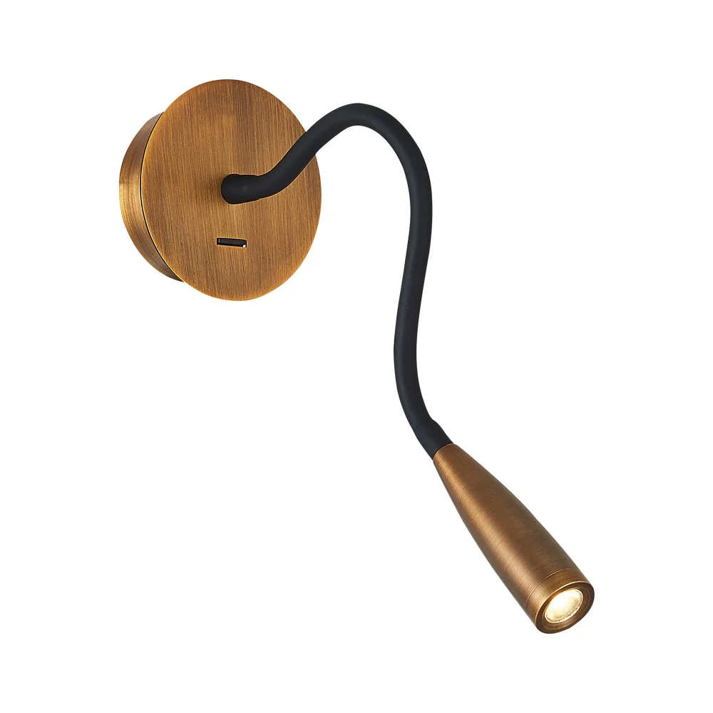 black brass ZEROUNO домашний современный декор, настенный светильник для спальни, поворотный кронштейн с переключателем, светодиодный 3 Вт светильник для чтения, ночной Светильник для прикроватной тумбы, для внутреннего интерьера - Цвет абажура: black brass