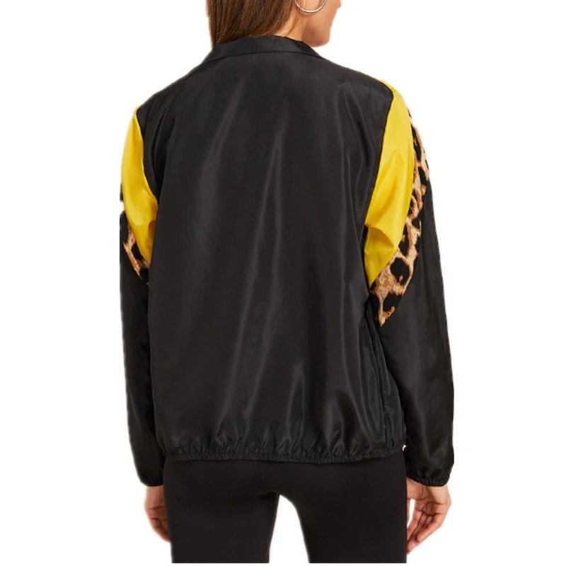 

NEW Women Autumn Leopard Stitching top Zipper Outwear Autumn Warm Coats Punk Loose Jacket and Coat Tops Women Outwears